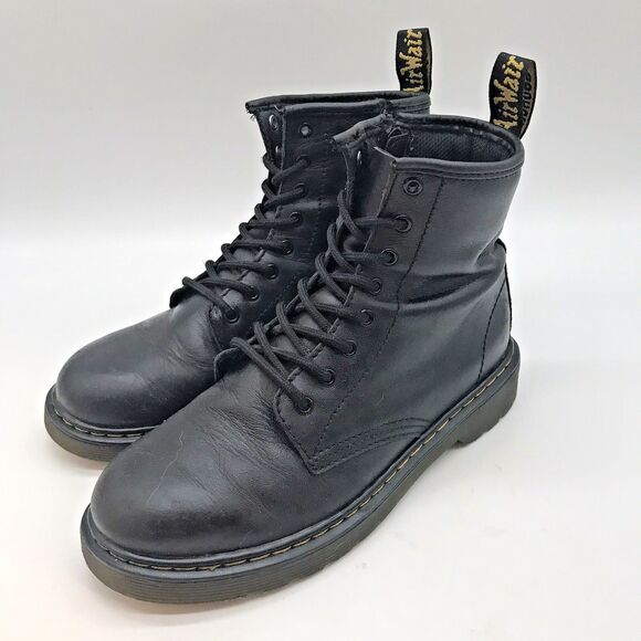 Dr. Martens Docs 1460 J Combat Boots M4 L5 EU36 Black Leather Side Zip High Top - Picture 3 of 11